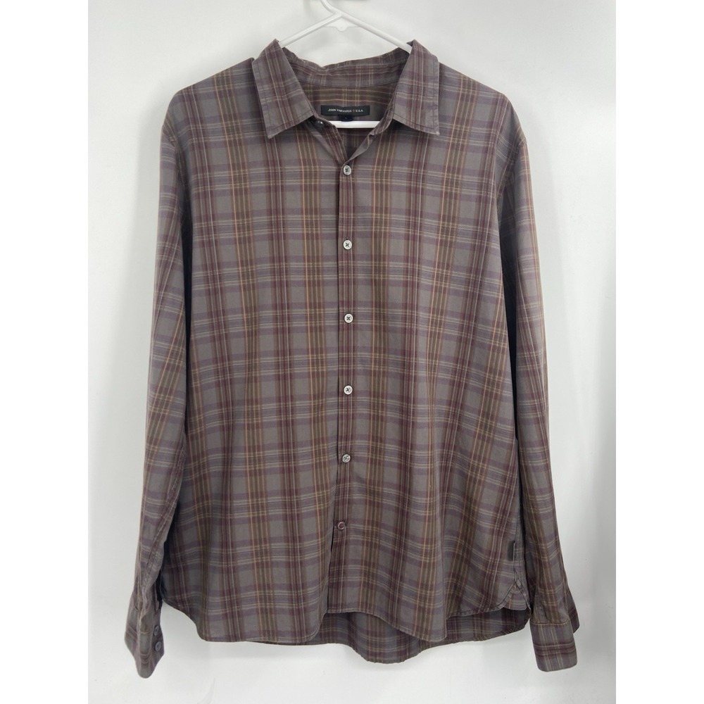 John Varvatos Mens‎ Size Large Brown Long Sleeve Button Down Shirt Checkered